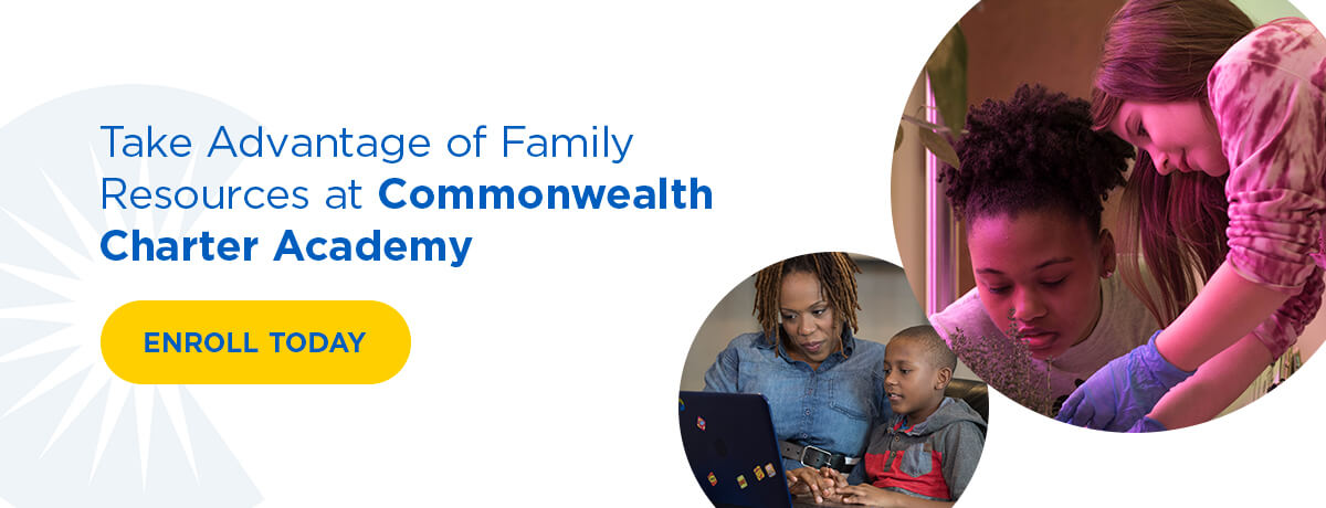Graphic: Take advantage of family resources at Commonwealth Charter Academy.