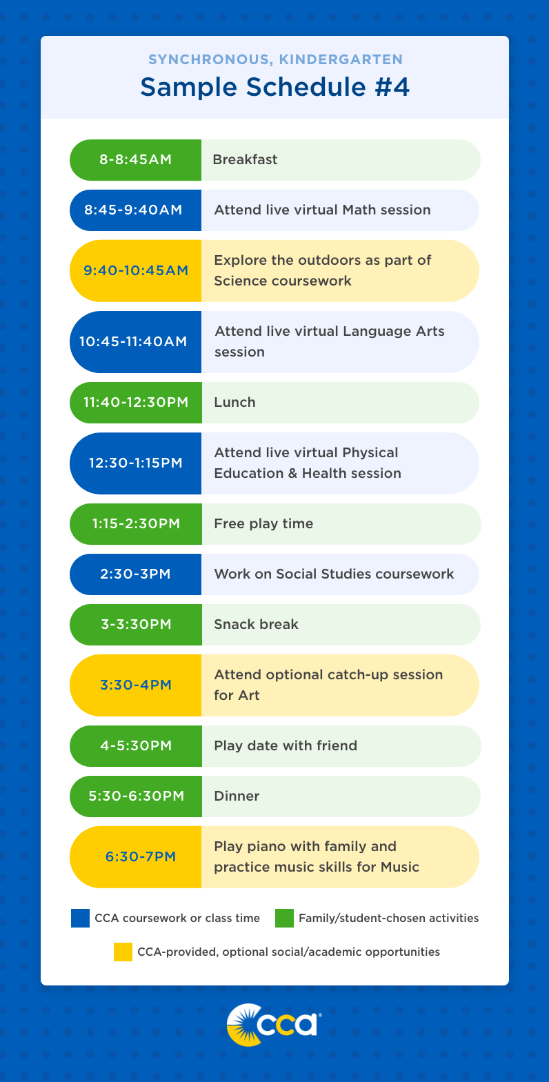 kindergarten sample schedule