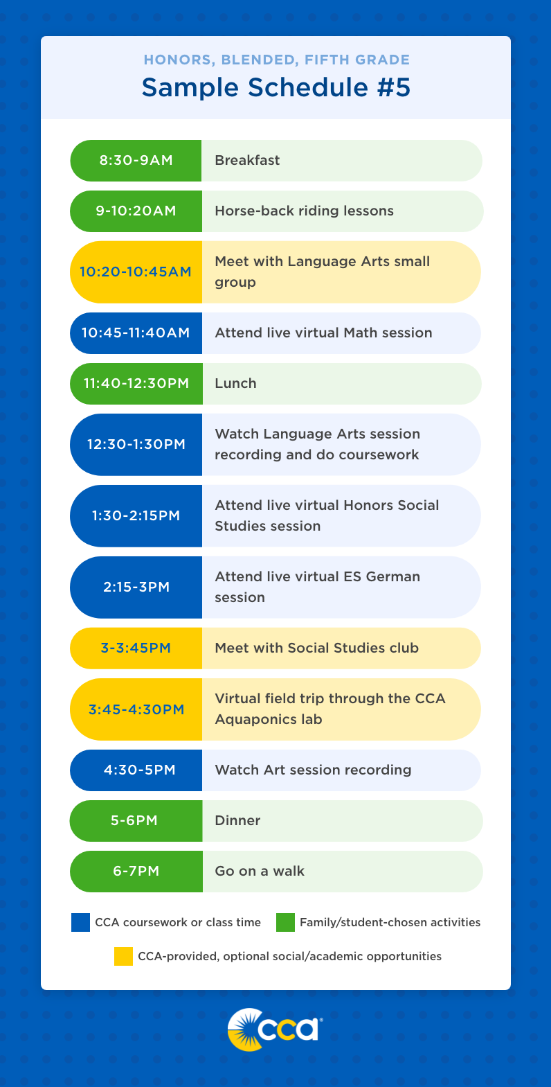 fifth grade sample schedule