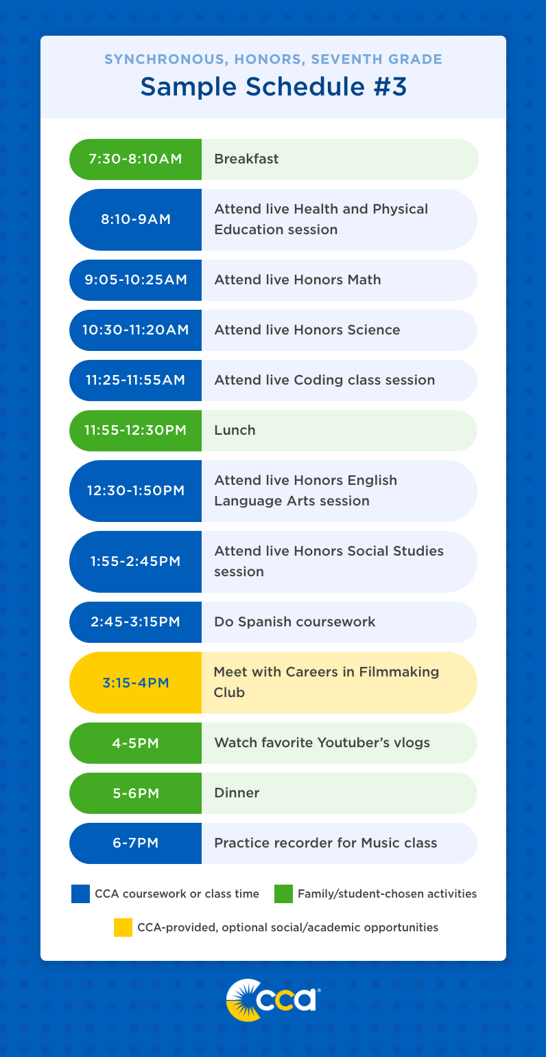 seventh grade sample schedule